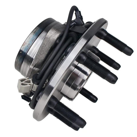 2 Pack Front Wheel Hub Bearing Assembly For 4WD AWD Vehicles ABS Compatible With Cadillac Escalade Chevy Avalanche Express Silverado Tahoe Suburban GMC Savana Yukon Sierra Beefy Heavy Duty Drop In Ready shown in close-up angle