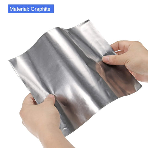 PATIKIL graphite foil gasket sheet held by hands; flexible gray foil