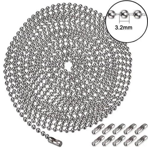 Coiled stainless steel ball chain 3.2mm pull chain 36 inch with connectors, rustproof and durable, 2 pack with 4 free connectors included.