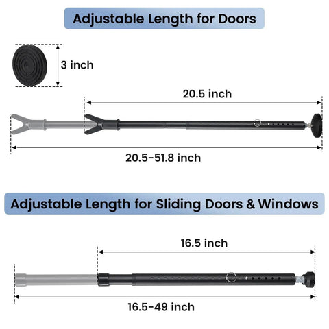 Three In One Sliding Door Security Bar 3 Pack Adjustable From 20.5 To 51.8 Inches With Removable Top And Bottom Catches