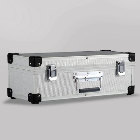 4.33 Inch Spring Loaded Handle Stainless Steel Heavy Duty Handle on toolbox chest case with rubber grip, side view