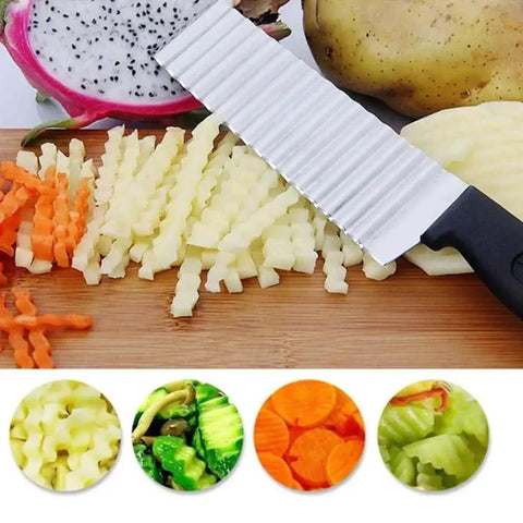 Two Piece Stainless Steel Crinkle Cut Slicer Set For Potatoes Fruits And Vegetables Wavy Blade Potato Cutter Chopper