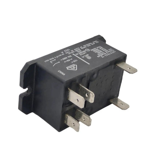 Beefy 12V DC Power Relay For General Purpose Use, 30A Heavy Duty Load Switching, 6 Pins, DPST NO, black relay with silver terminals