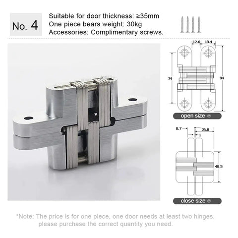 Concealed Overlay Cabinet Hinges For Hidden Doors 180 Degree Folding Heavy Duty Stainless Steel Hinge with 360 Degree Rotation