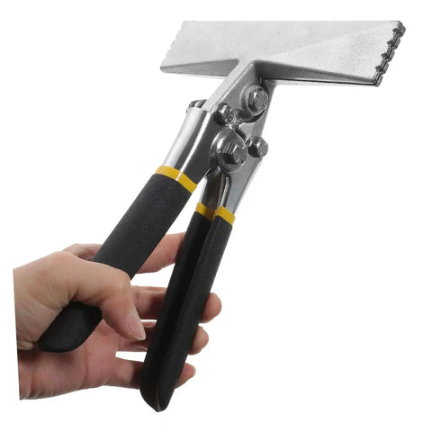 Hand holding Metal Bender Pliers Duckbill Pliers For Flat Bar Bending Tool Heavy Duty Roofing And Metalworking Hand Tool Pro Grade Bending Pliers