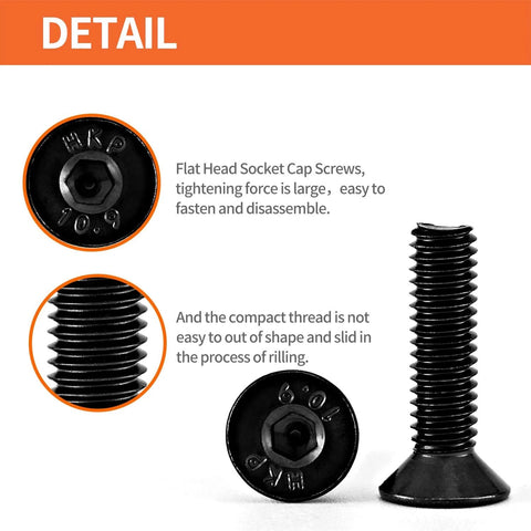 4mm X 16mm Flat Head Hex Socket Cap Screws Pro Grade 0.7mm Pitch 10.9 Alloy Steel Black Oxide, close-up of screw head and threads