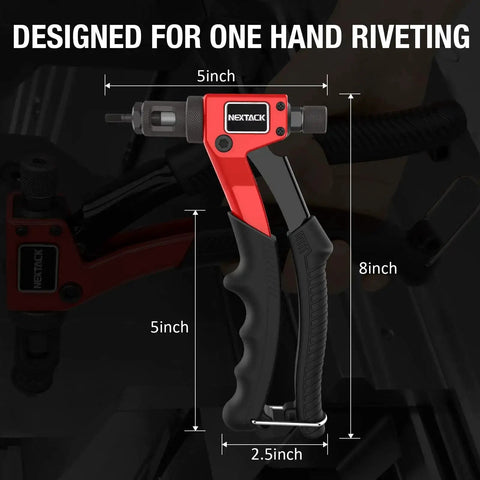 Rivet Nut Tool Kit Right Angle 8 Inch Built For Tight Spaces With Step Drill Bit And 80 Nutsets, Includes Eight Mandrels