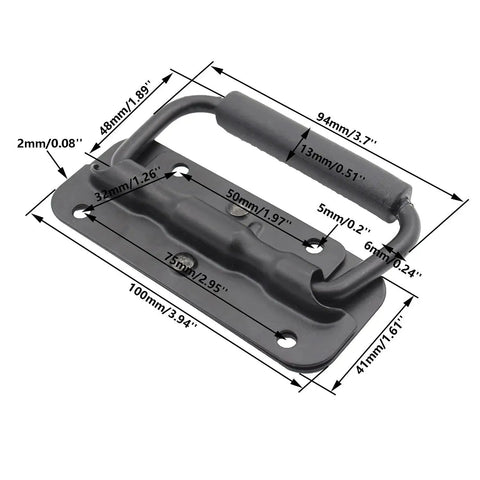 Two Pack Spring Loaded Pull Handles For Chests And Trunks Surface Mount With Rubber Grip Heavy Duty Hardware dimensions diagram