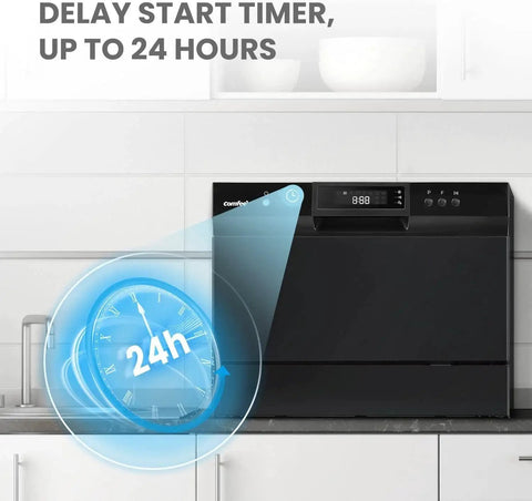 Countertop Energy Star Dishwasher With 6 Place Settings And 8 Programs For Dorms in kitchen with delay start feature