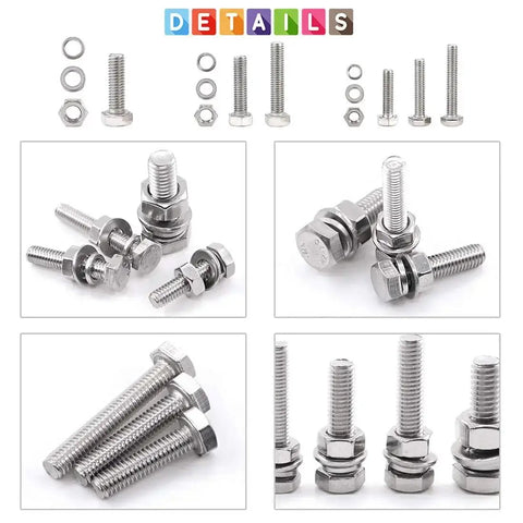 510 Piece Flat Hex Stainless Steel Screw Bolts Nuts Locking Washers And Flat Gasket Washer Assortment Kit With Philips Drive for DIY projects.