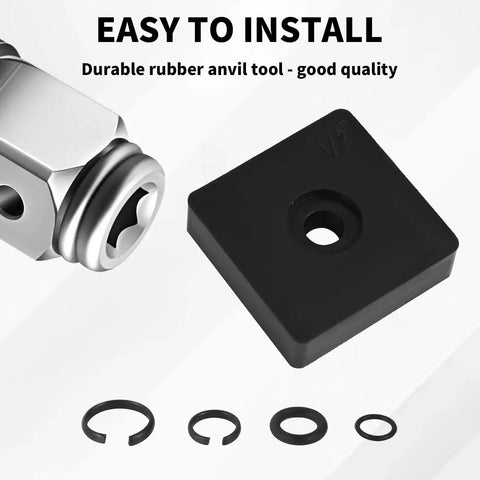 Heavy Duty Pro Grade Impact Retaining Ring Kit With O Rings And Anvil Tool For Electric And Pneumatic Wrenches 41 Piece Set Of Friction Rings In Three Eighths And One Half Inch Sizes Carbon Steel And Rubber Sealing For A Tight Fit.