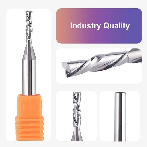 Down Cut Spiral Router Bit Set For Wood Milling Pro Grade, Five Pack, Quarter Inch Shank, One Eighth Inch Cutting Diameter, Carbide CNC Bits For Precise Grooves, Dados, Mortises, And Slots