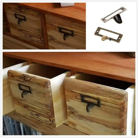 Six Pack Antique Brass Label Frame Card Holder Drawer Pulls For Cabinets And Drawers 2.12 By 1.18 Inch Zinc Alloy