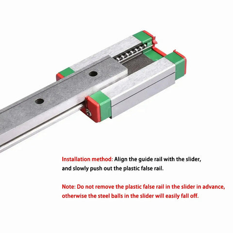 Close-up of 100mm MGN9 linear rail with MGN9C carriage block from Two Pack MGN9 100mm Linear Rails And MGN9C Carriage Blocks Kit
