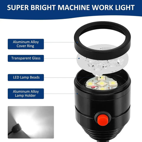 Durable Magnetic Led Work Light With Flexible Gooseneck And Magnetic Base 550 Lumen 6500K White Task Lamp for workshop