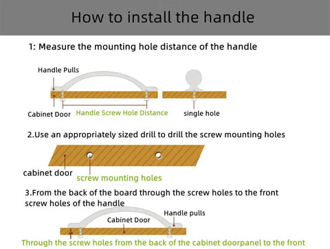 Instructional diagram showing how to install cabinet handle pulls with correct screw mounting for Antique Bronze Flower Knob Set For Cabinets And Drawers.