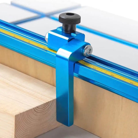 10 Pack One Quarter Inch Twenty Threaded Round Knobs For T Track And Jig Hardware installed on a blue aluminum track.