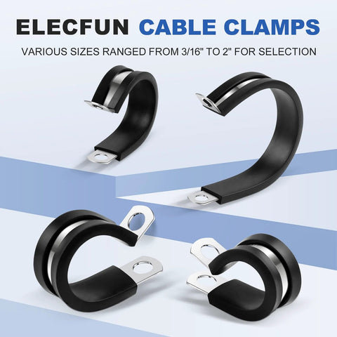 ELECFUN black 1-inch rubber-coated stainless steel cable clamps, 20-pack for hoses, tubes, pipes and wires.