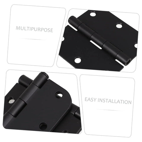 Heavy Duty Iron Door Hinges 2 Pack With Rounded Corner Design shown in black with easy installation features.