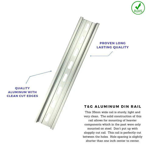 Ten Piece DIN Rail Slotted Aluminum Channel Set RoHS Compliant For Industrial Electrical Panels 8 Inch Long 35mm Wide 7.5mm High Built Tough Mounting Rails For Easy Go To Panel Installations
