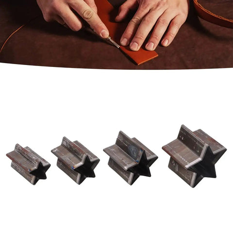 Hands using Star Shape Leather Cutting Dies Set Four Piece Alloy Steel Hollow Cutter Punch Tools With Storage Box