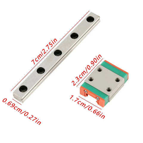 Miniature Linear Rail And Slider Set 7mm Wide With 70mm Travel High Precision Linear Motion Guide for Small Projects dimensions shown