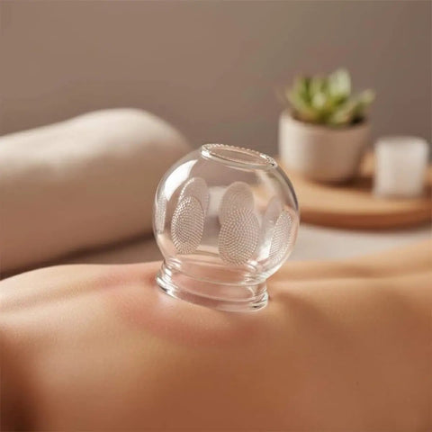 Deluxe 4 Piece Glass Cupping Set With Fire Cupping Jars Vacuum Therapy on skin for relaxation and pain relief