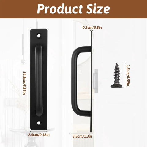 2 Pack Sliding Door Pull Handles Black Matte Aluminum with screw dimensions shown, ideal for Wooden Doors, Cabinets, and Drawers