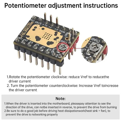 Potentiometer adjustment instructions for Six Pack TMC2209 V11 Stepper Motor Drivers With Heatsinks Ultra Silent StealthChop2
