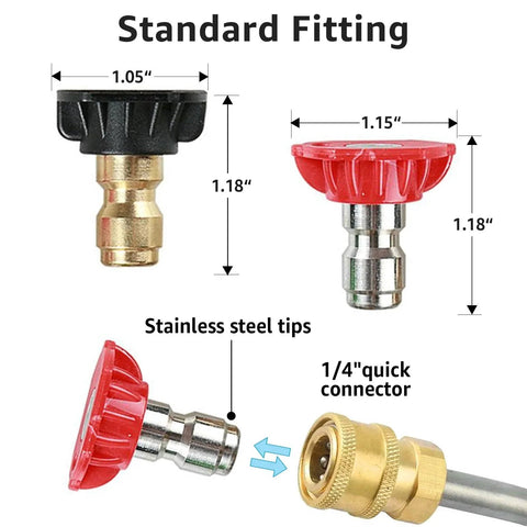 Pressure Washer Nozzle Tips Set Five Pack With 1 Quarter Inch Quick Connect Up To 4500 PSI And 2.5 GPM Includes Red 0 Degree Nozzle