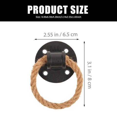 Close-up of 2 Pack Vintage Rope Handle Drawer Pulls For Cabinets And Drawers, rustic black with size measurements 6.5cm and 8cm
