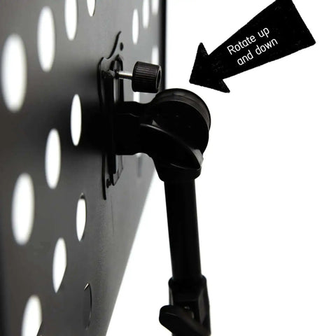 Close-up of Folding Music Stand Portable With One Step Setup And Tool Free Height Adjustment Thickened Steel Frame adjustment knob.