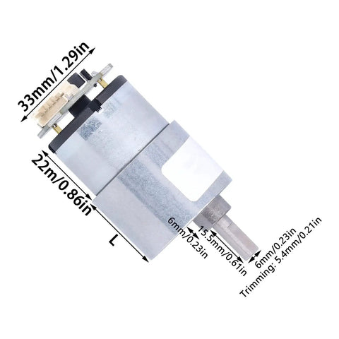 Side view of JGB37-520 DC12V Gear Motor With Encoder, High Torque Metal Gearbox, precise measurements shown, for appliances and counters