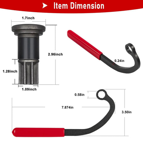 Dimensions of 13mm Injection Pump Idle Lock Nut Wrench, Engine Barring Tool and Gear Puller Kit for Cummins 5.9L Diesel B C Series