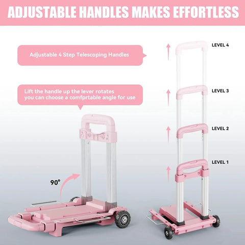 Ultra Lightweight Foldable Hand Truck Dolly With Dual Wheel Tank Wheels And Expandable Base Plate showing adjustable handles