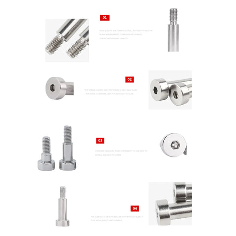 30 Pack Hex Socket Shoulder Bolts 5mm Diameter, M4 Thread, 15mm Length, 304 Stainless Steel Silvery Finish, various angles