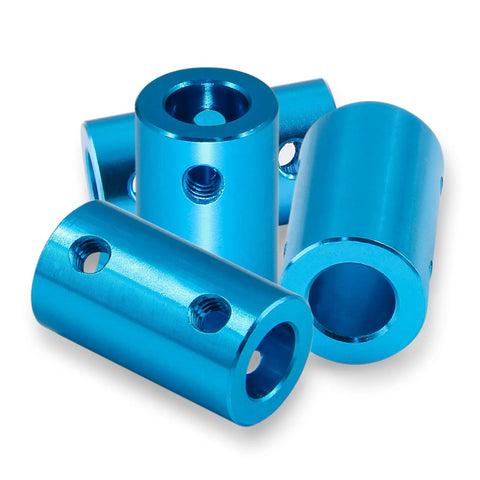 2 pcs aluminum bore rigid shaft couplers for 6.35mm shafts, light blue motor/stepper coupling set.