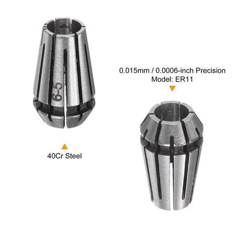 ER11 6mm Spring Collet Chuck Set High Precision 0.015mm For CNC Engraving Machine Lathe Milling Tools 2 pieces, close-up of steel collets