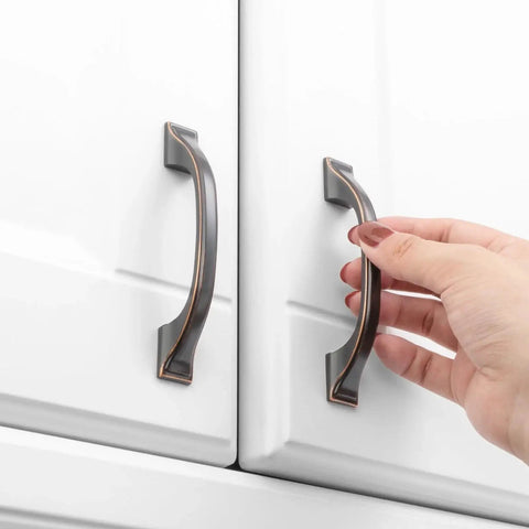Hand installing Five Pack 3 Inch Oil Rubbed Bronze Cabinet Pulls For Kitchen Cabinets Drawers Dresser Cupboard Bedroom Solid Metal Hardware