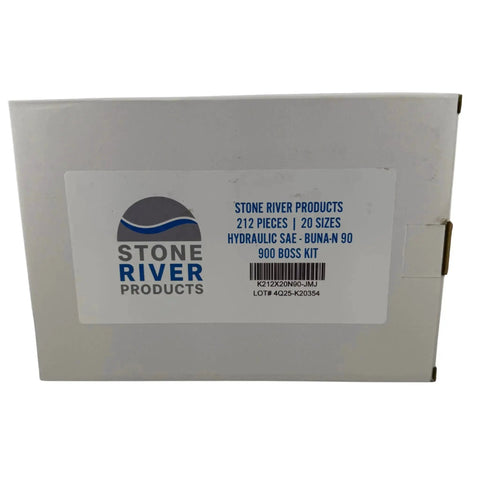 Box of Boss Seal Kit For SAE Straight Thread Tube Fittings, 212-Piece Buna-N O-Ring Assortment, 20 Sizes labeled Stone River Products