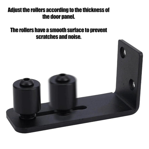 Two Pack Sliding Barn Door Floor Guides With Adjustable Rollers, Bottom Mount Floor Guide Stays