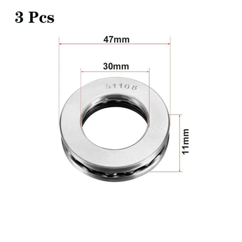 3 pcs thrust ball bearings 51106, bearing steel, 30 mm bore, 47 mm outer diameter, 11 mm width