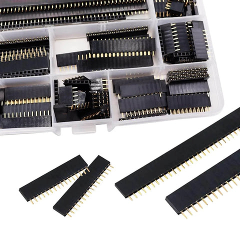 104 Pieces 2.54mm Pin Header Assortment Kit With Male And Female Headers Includes 4 6 8 10 12 16 20 40 Pin Straight Single Row PCB Headers In Clear Storage Box