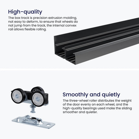 Ceiling Mount Bypass Sliding Door Hardware Kit For Cabinets And Closets, 60 Inch Long, Double Pocket Doors With Finger Pull, Black Finish