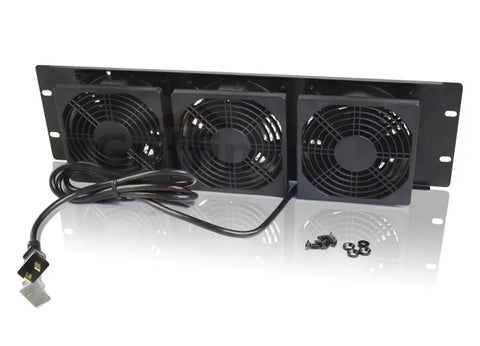 UltraQuiet Edition 3U Rackmount Cooling Fan System With Triple Exhaust Fans For Studio Gear And DJ PA Amps, black steel frame