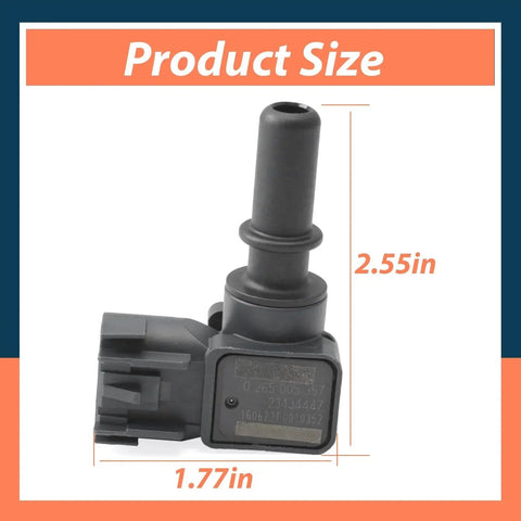 Front view of Lisnhlin vacuum brake booster sensor, black plastic with 2.55in stalk and 1.77in base.
