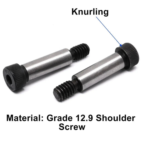 Beefy Alloy Steel Hex Socket Shoulder Screws 6 Pack, 1/2 Inch Shoulder Diameter, visible knurling, durable high-strength fasteners.