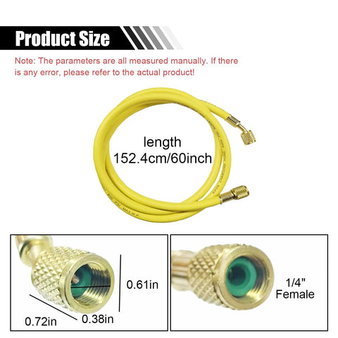 AC refrigerant hose, 60-inch yellow coil with 1/4 inch female SAE flare fittings, 800 PSI