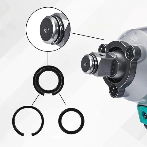 Close-up of 10 Sets 3/8 Inch And 10 Sets 1/2 Inch Impact Wrench Retaining Rings With O Rings Replacement Snap Clip Kit components.