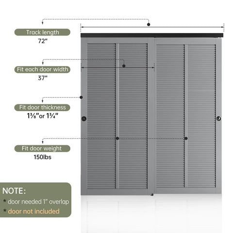 6 Ft Double Pocket Door Bypass Hardware Kit For Closets Aluminum Wardrobe Bypassing System With Quiet Ball Bearing Roller Slides